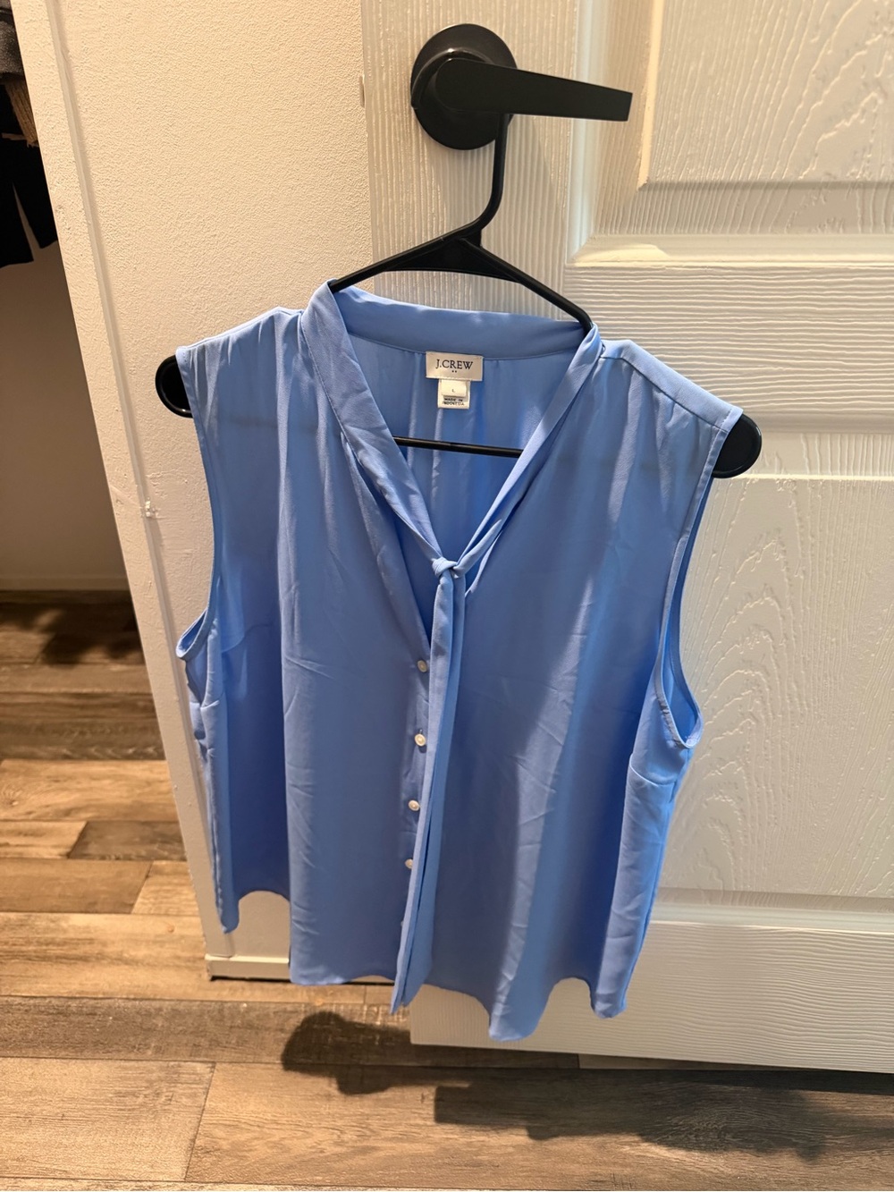 J. Crew Sleeveless Tie-Neck Blouse in Sky Blue